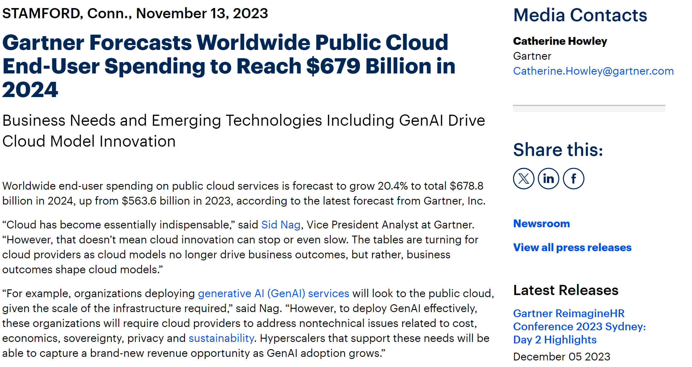 >Gartner Public Cloud Spending Forecast